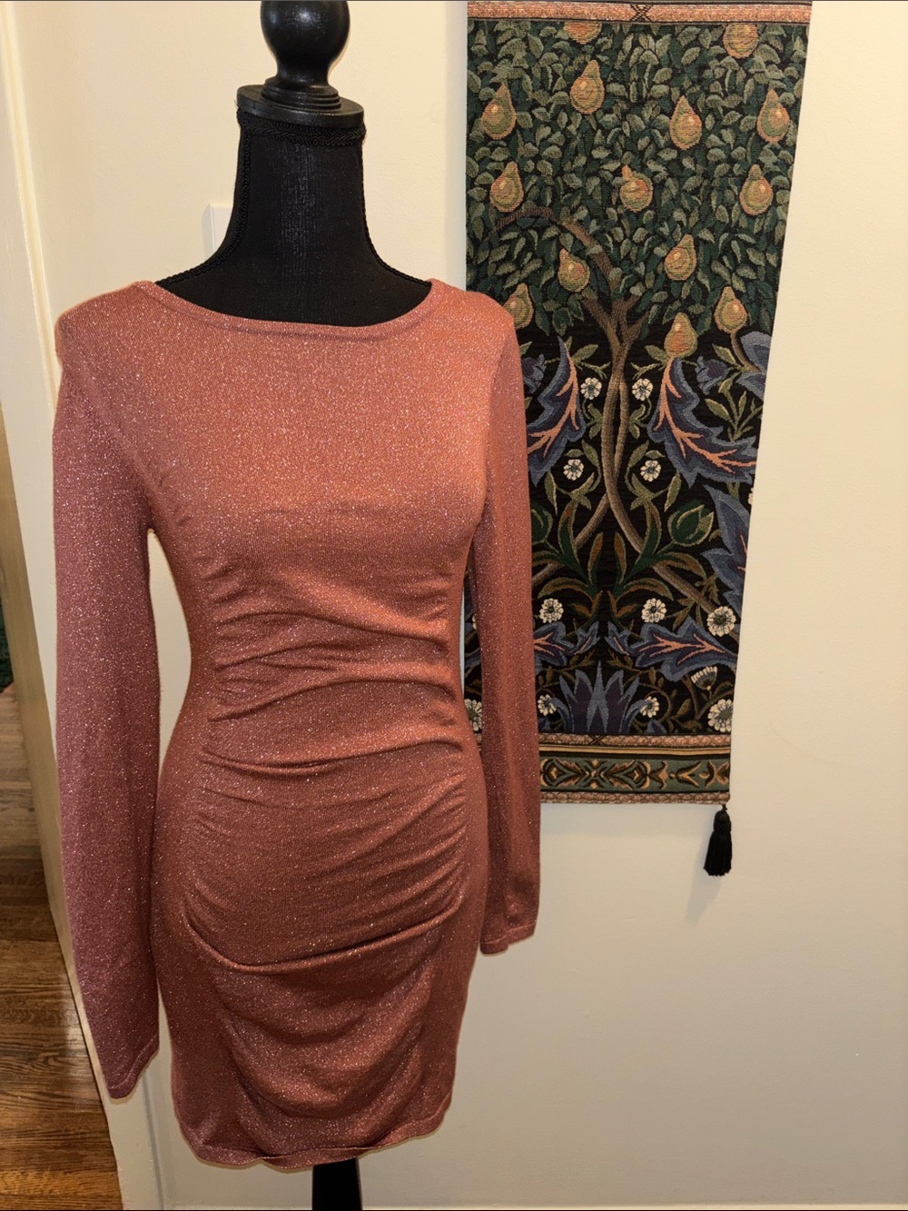 Express Copper Tinsel Sparkle Fall Sweater Dress S